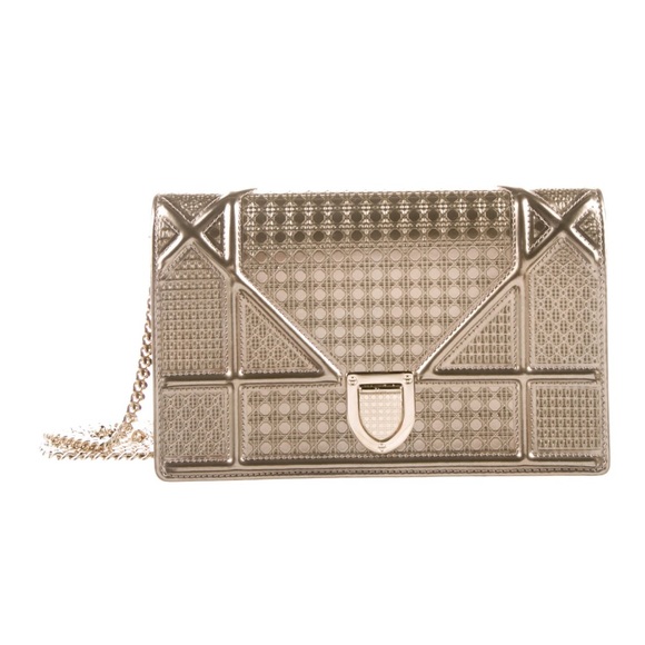 CHRISTIAN DIOR Metallic Patent Micro-Cannage Mini Diorama - Gold - Picture 1 of 12